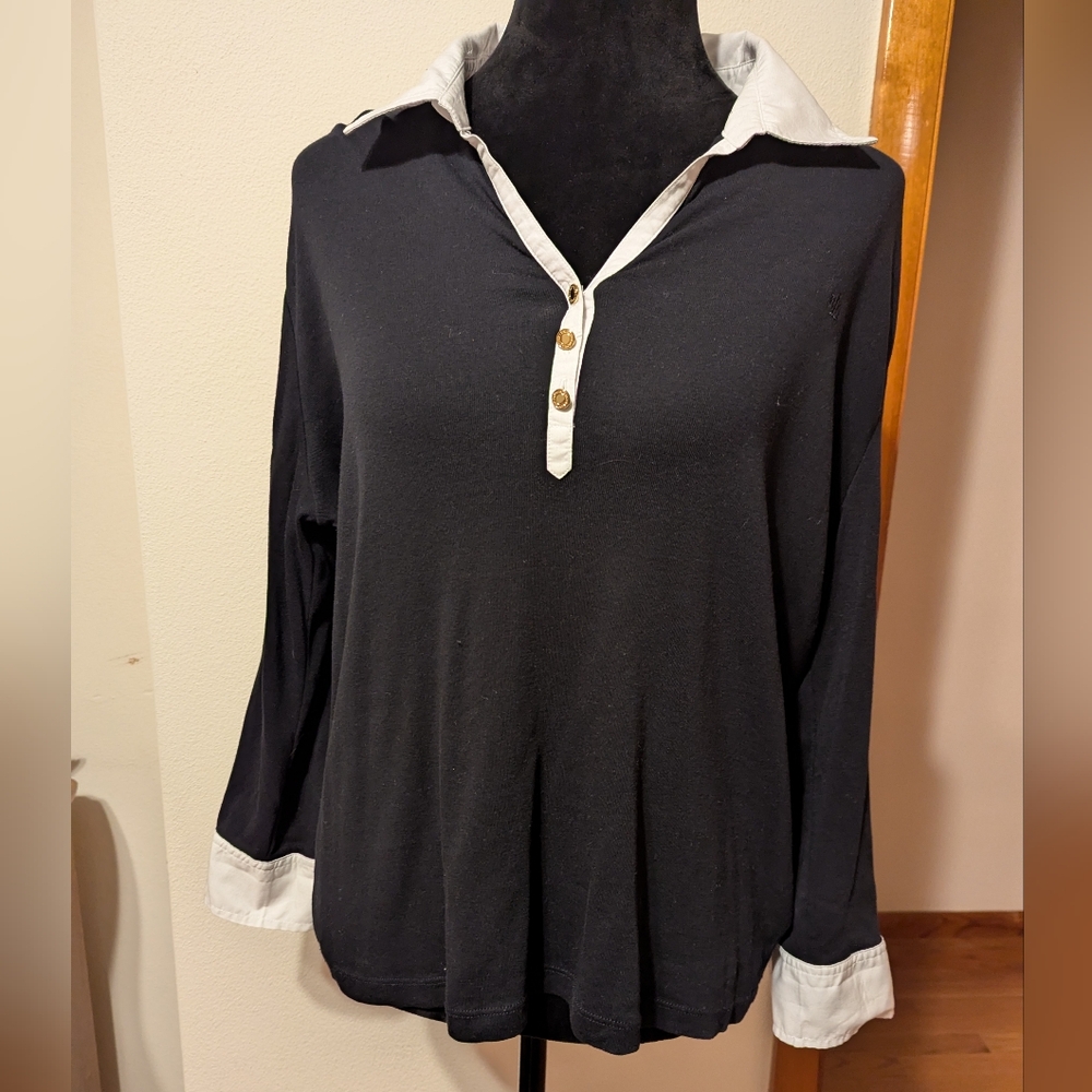 Ralph Lauren Prep Twofer Collared Goth Career Chic Top